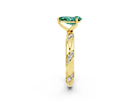 Yellow gold Pear Cut Solitaire Diamond Engagement Ring with Twisted Pave Band and Four-Prong Setting_2