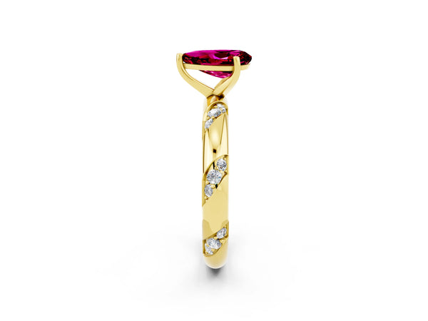 Yellow gold Pear Cut Garnet Solitaire Engagement Ring with Twisted Round  Accent Band and Prong Setting