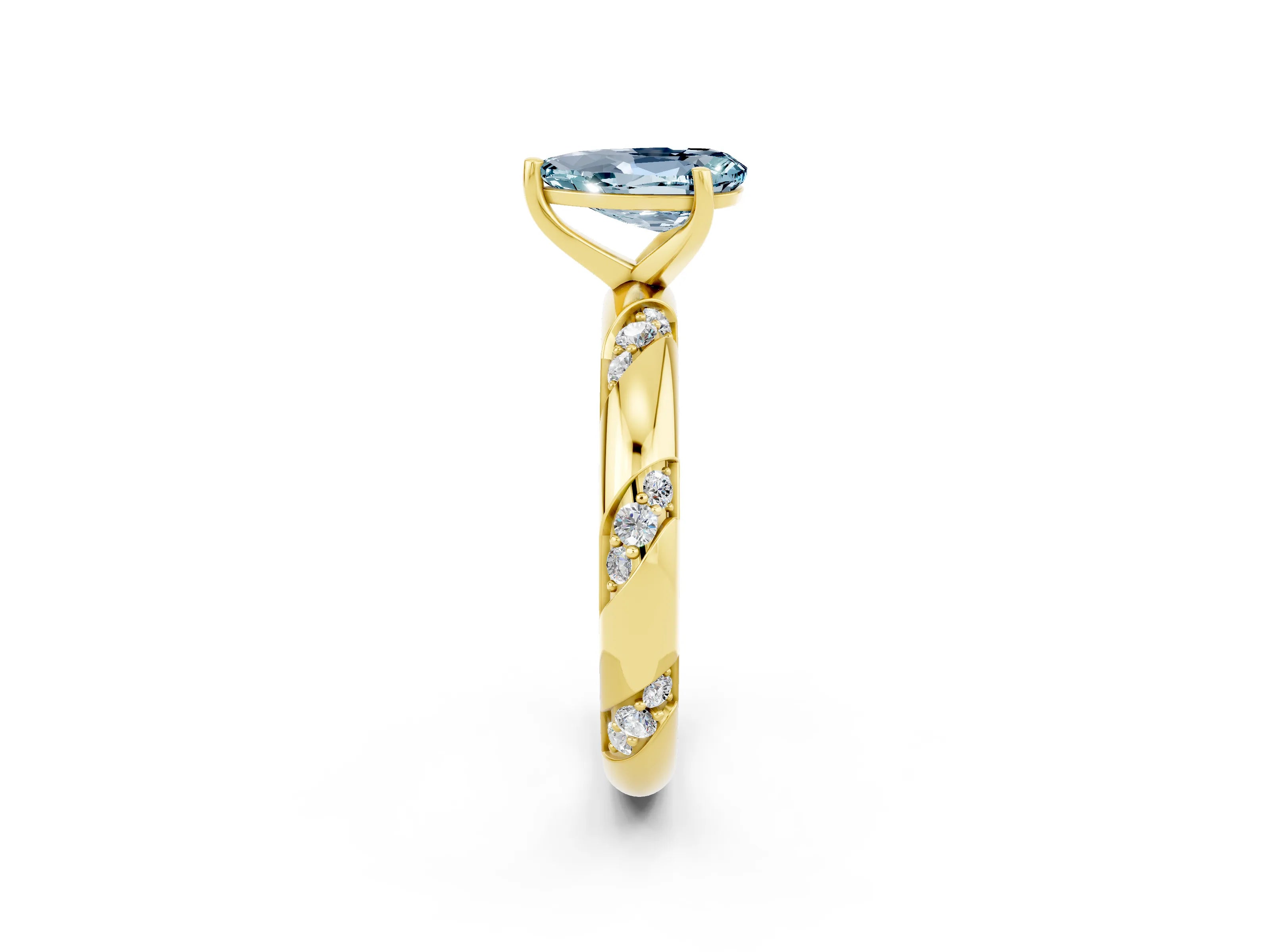 Yellow gold Pear Cut Solitaire Diamond Engagement Ring with Twisted Pave Band and Four-Prong Setting_2