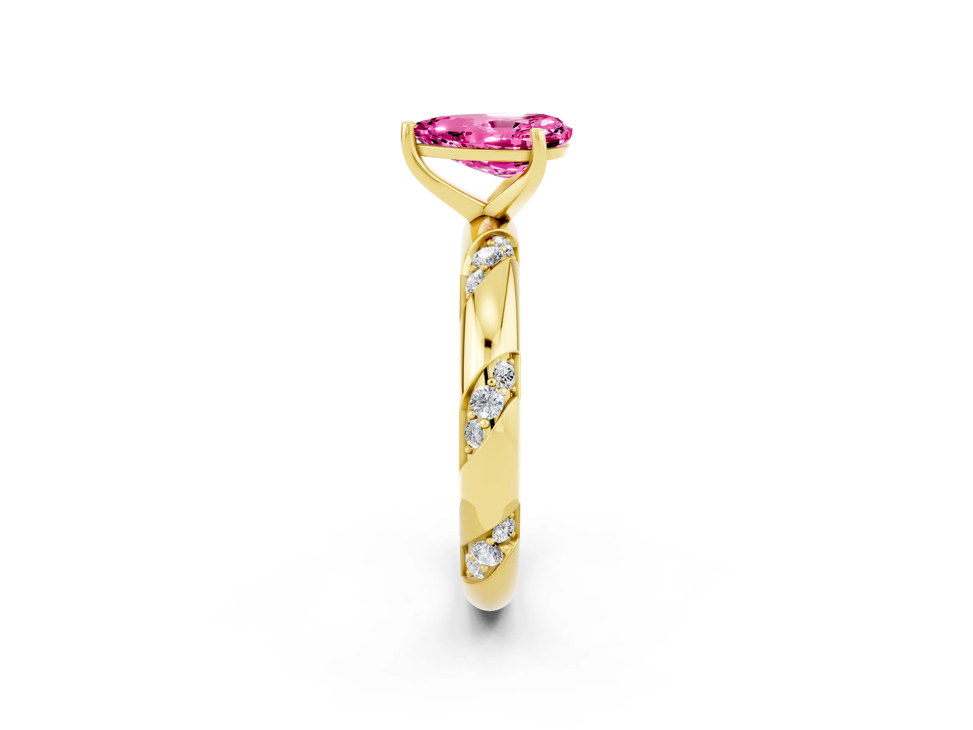 Yellow gold Pear Cut Solitaire Diamond Engagement Ring with Twisted Pave Band and Four-Prong Setting_2