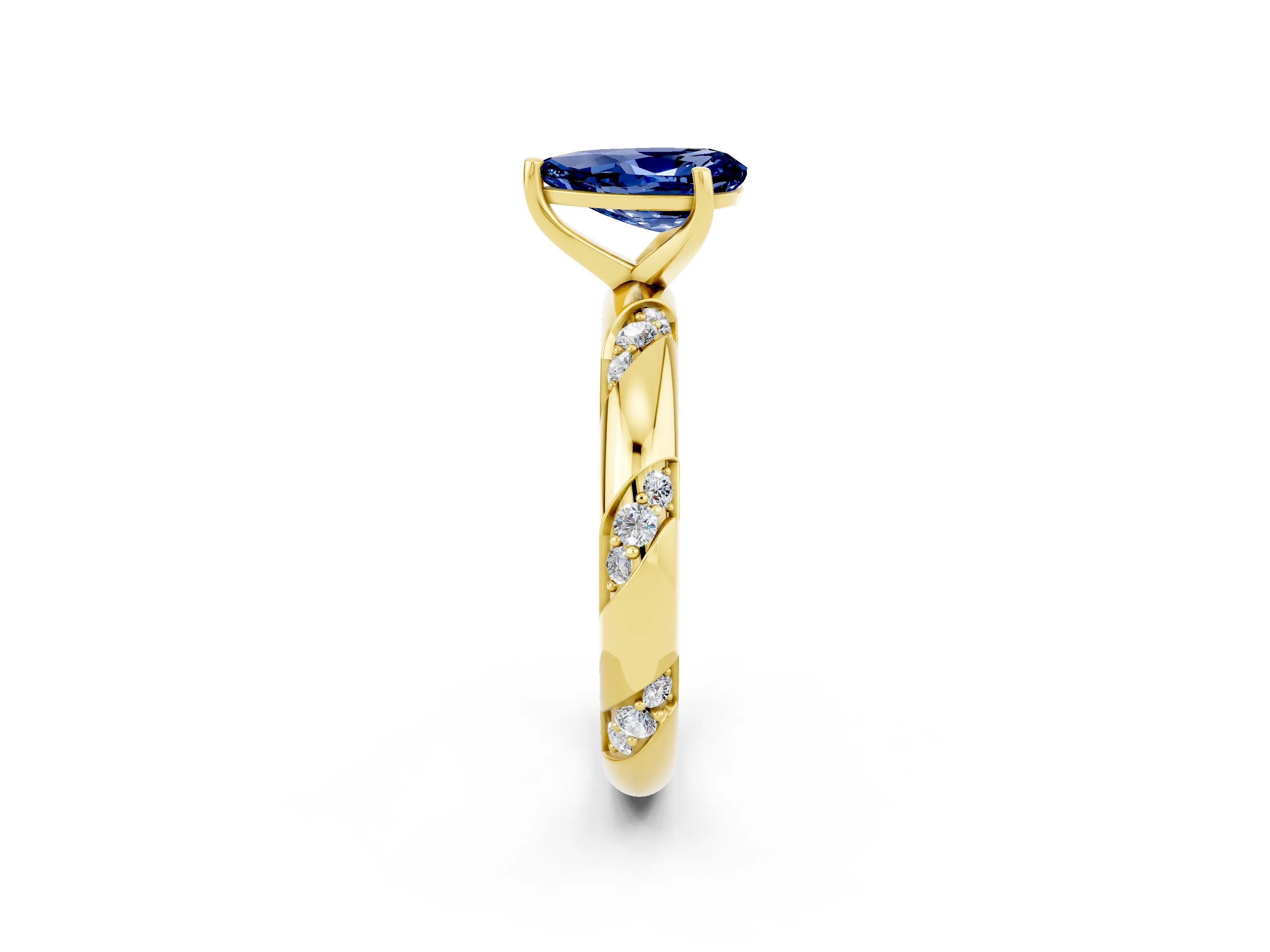 Yellow gold Pear Cut Solitaire Diamond Engagement Ring with Twisted Pave Band and Four-Prong Setting_2