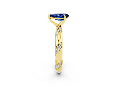 Yellow gold Pear Cut Solitaire Diamond Engagement Ring with Twisted Pave Band and Four-Prong Setting_2