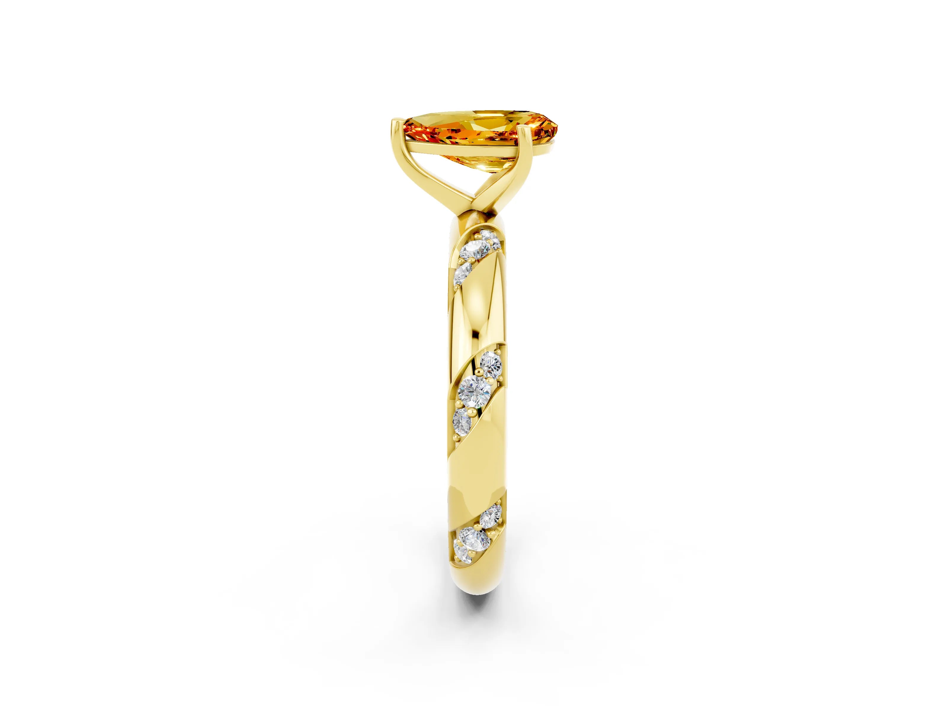 Yellow gold Pear Cut Solitaire Diamond Engagement Ring with Twisted Pave Band and Four-Prong Setting_2