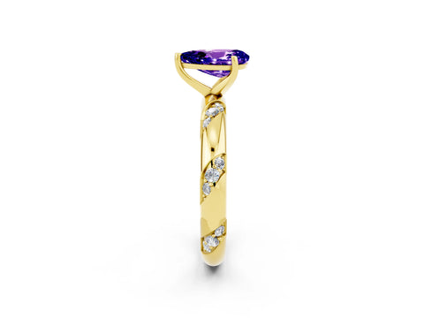 Yellow gold Pear Cut Solitaire Diamond Engagement Ring with Twisted Pave Band and Four-Prong Setting_2