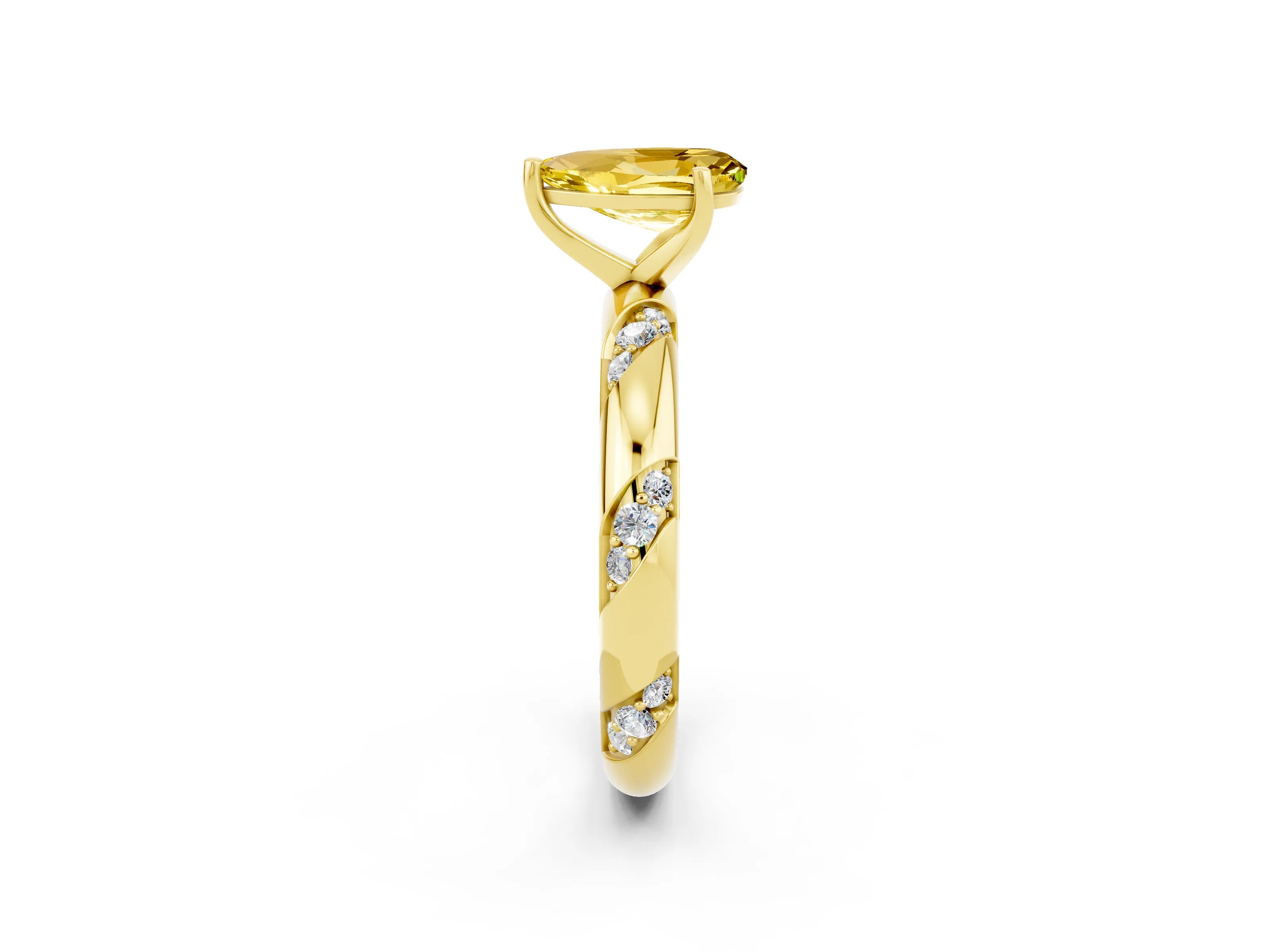 Yellow gold Pear Cut Solitaire Diamond Engagement Ring with Twisted Pave Band and Four-Prong Setting_2