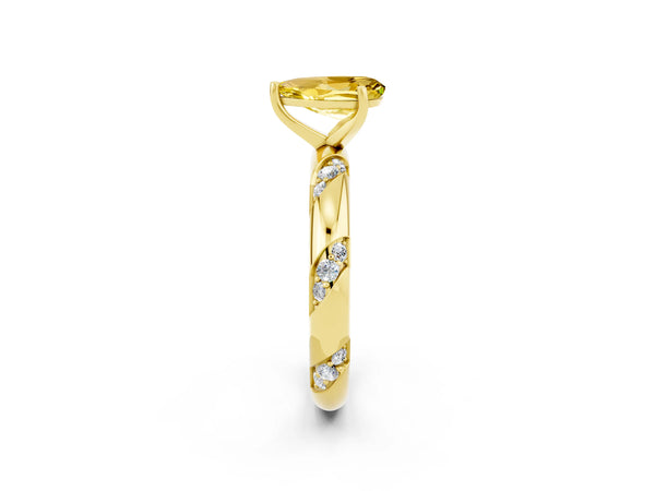 Yellow gold Pear Cut Yellow Sapphire Solitaire Engagement Ring with Twisted Round  Accent Band and Prong Setting