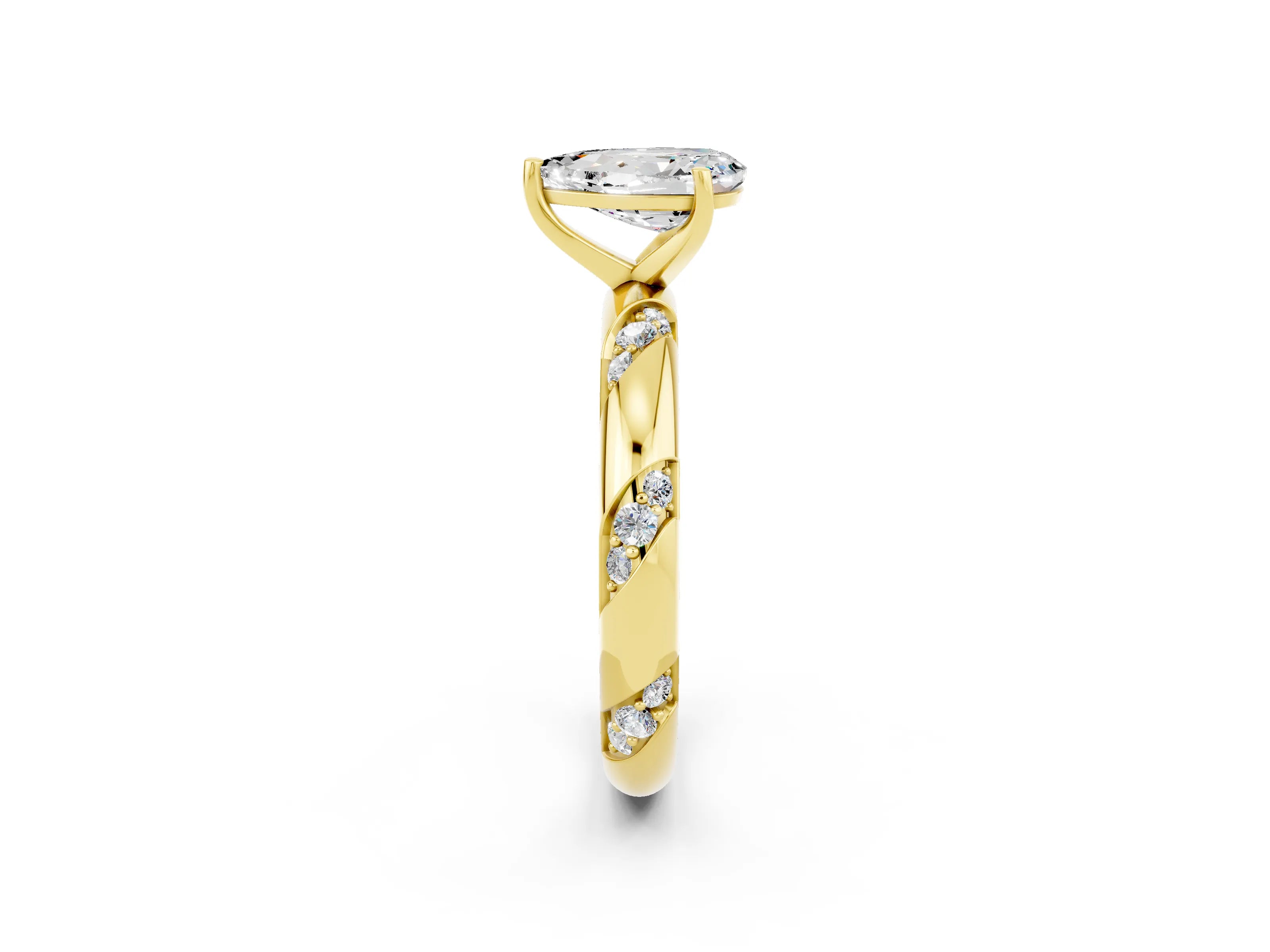 Yellow gold Pear Cut Solitaire Diamond Engagement Ring with Twisted Pave Band and Four-Prong Setting_2