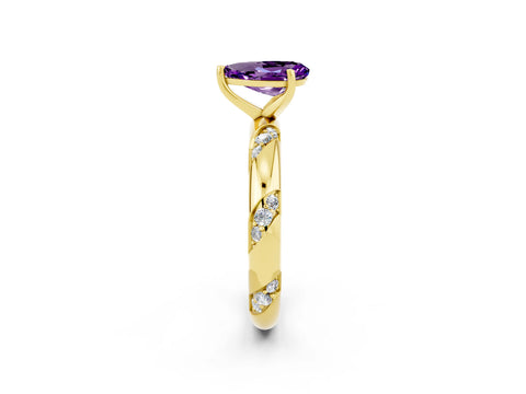 Yellow gold Pear Cut Solitaire Diamond Engagement Ring with Twisted Pave Band and Four-Prong Setting_2