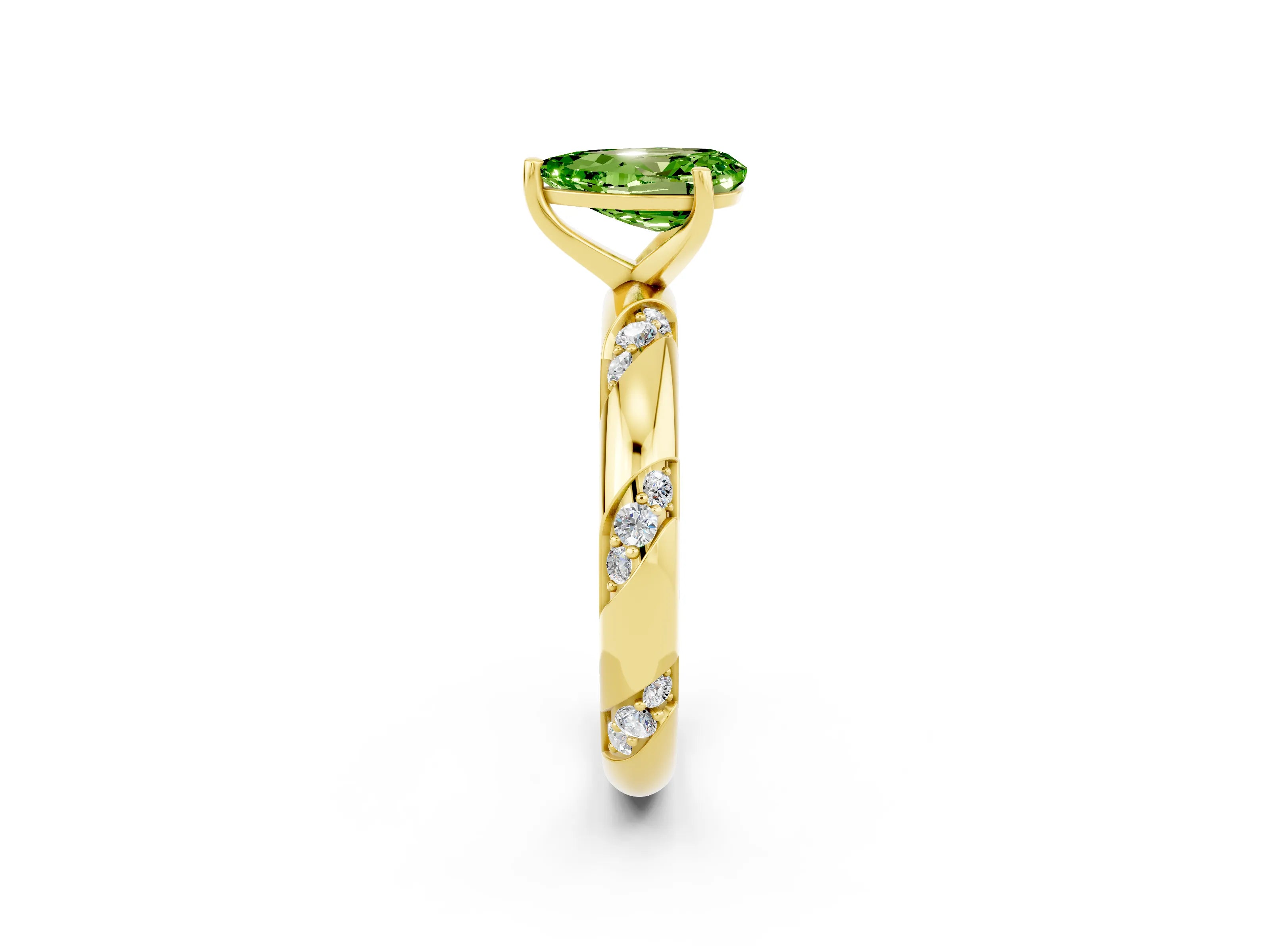 Yellow gold Pear Cut Solitaire Diamond Engagement Ring with Twisted Pave Band and Four-Prong Setting_2