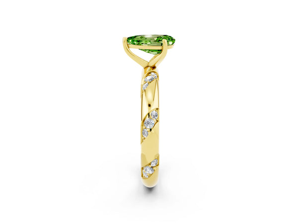 Yellow gold Pear Cut Solitaire Diamond Engagement Ring with Twisted Pave Band and Four-Prong Setting