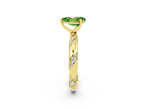 Yellow gold Pear Cut Solitaire Diamond Engagement Ring with Twisted Pave Band and Four-Prong Setting_2