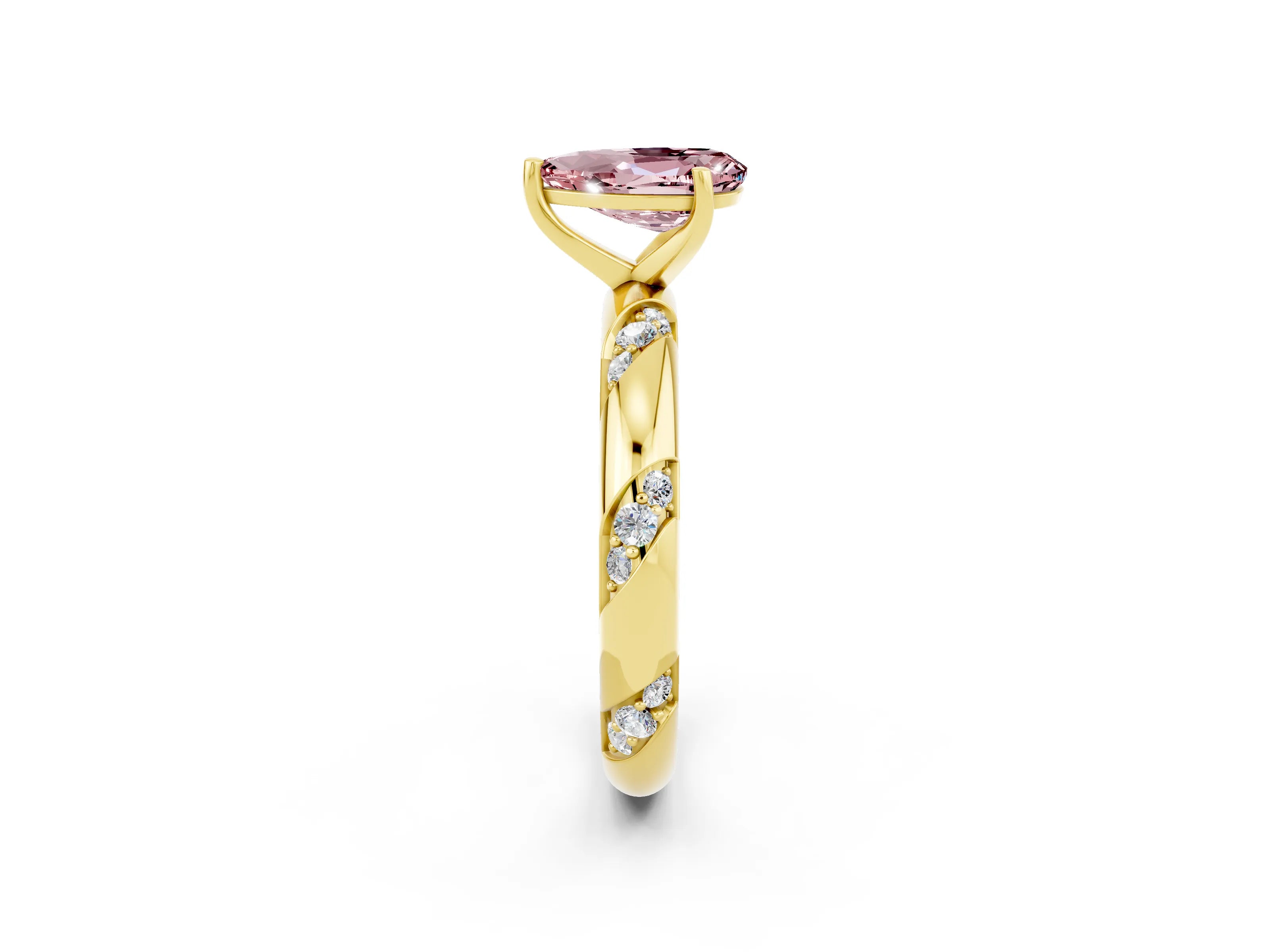 Yellow gold Pear Cut Solitaire Diamond Engagement Ring with Twisted Pave Band and Four-Prong Setting_2