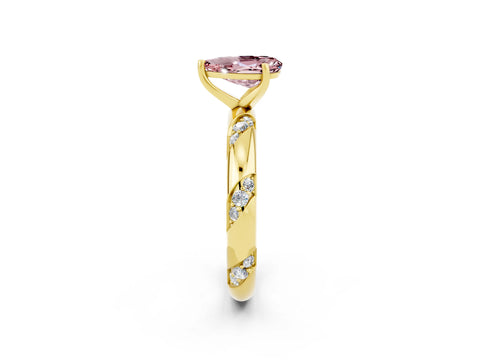 Yellow gold Pear Cut Solitaire Diamond Engagement Ring with Twisted Pave Band and Four-Prong Setting_2