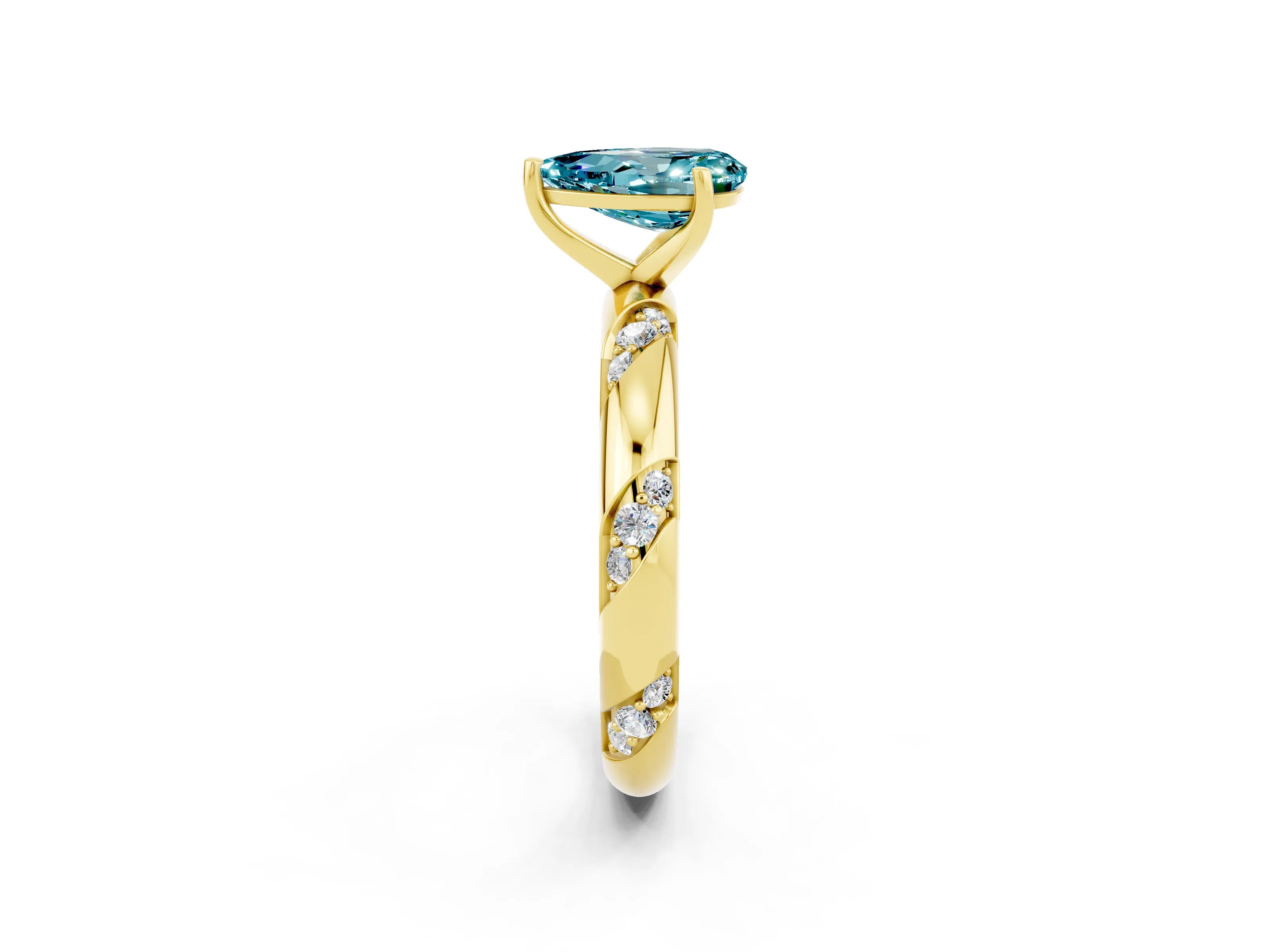 Yellow gold Pear Cut Solitaire Diamond Engagement Ring with Twisted Pave Band and Four-Prong Setting_2