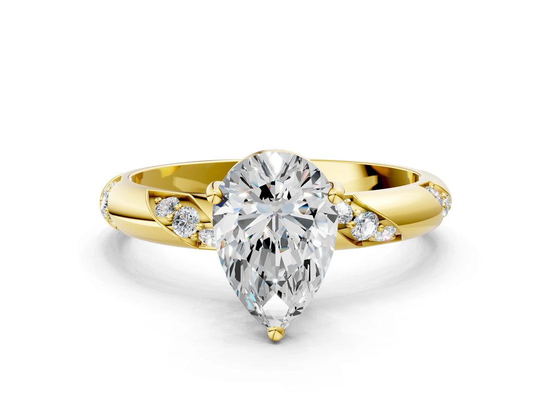 Yellow gold Pear Cut Solitaire Diamond Engagement Ring with Twisted Pave Band and Four-Prong Setting_3