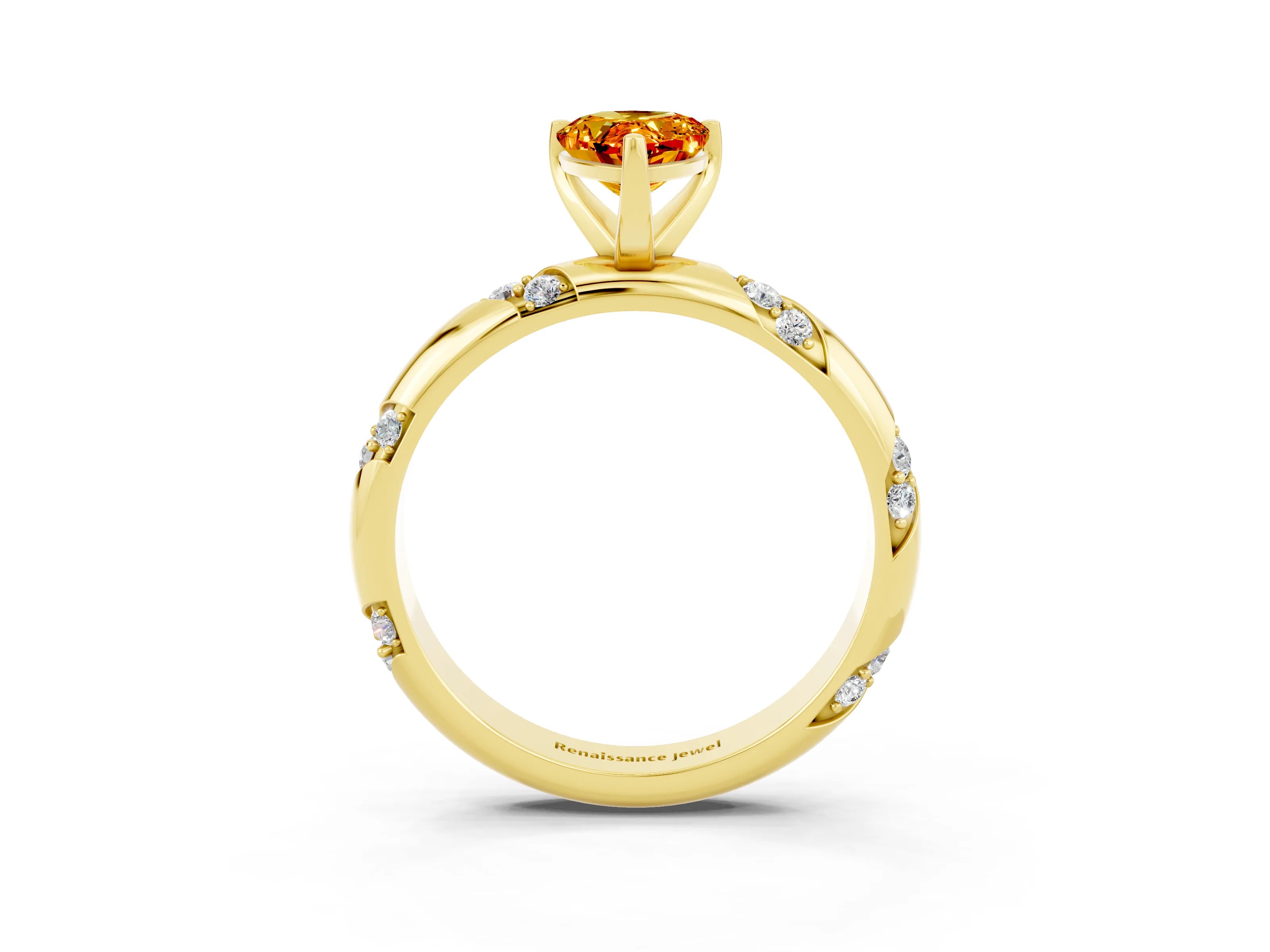 Yellow gold Pear Cut Solitaire Diamond Engagement Ring with Twisted Pave Band and Four-Prong Setting_3