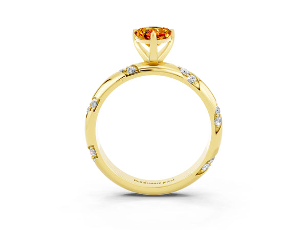 Yellow gold Pear Cut Citrine Solitaire Engagement Ring with Twisted Round  Accent Band and Prong Setting