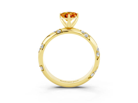 Yellow gold Pear Cut Solitaire Diamond Engagement Ring with Twisted Pave Band and Four-Prong Setting_3