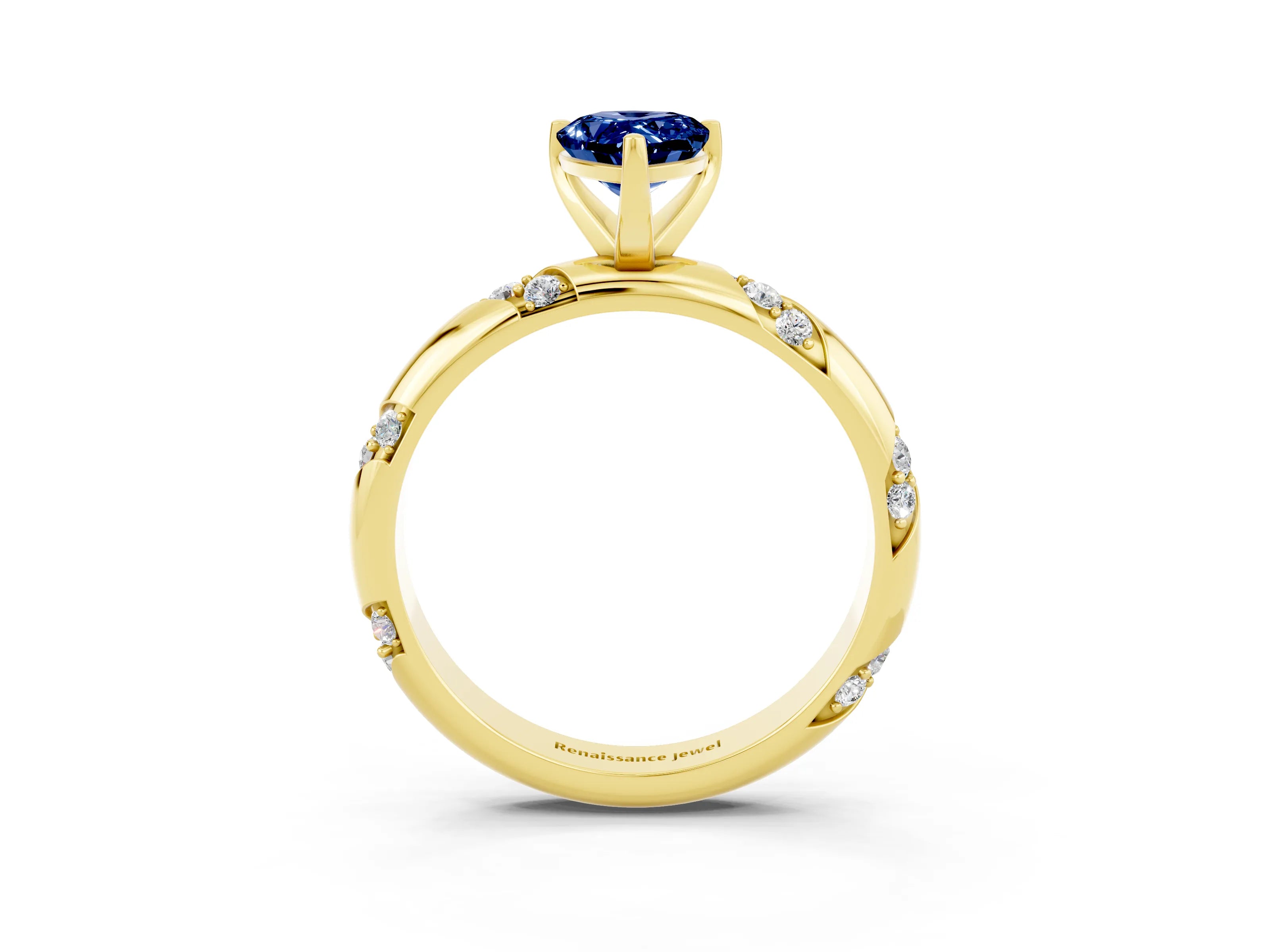 Yellow gold Pear Cut Solitaire Diamond Engagement Ring with Twisted Pave Band and Four-Prong Setting_3