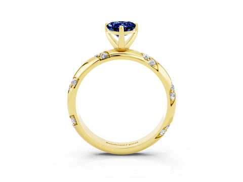 Yellow gold Pear Cut Solitaire Diamond Engagement Ring with Twisted Pave Band and Four-Prong Setting_3