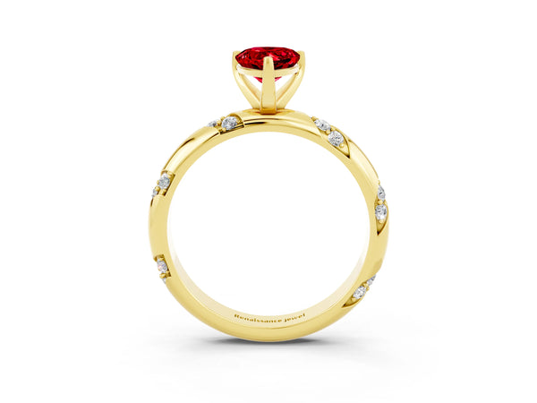 Yellow gold Pear Cut Ruby Solitaire Engagement Ring with Twisted Round  Accent Band and Prong Setting