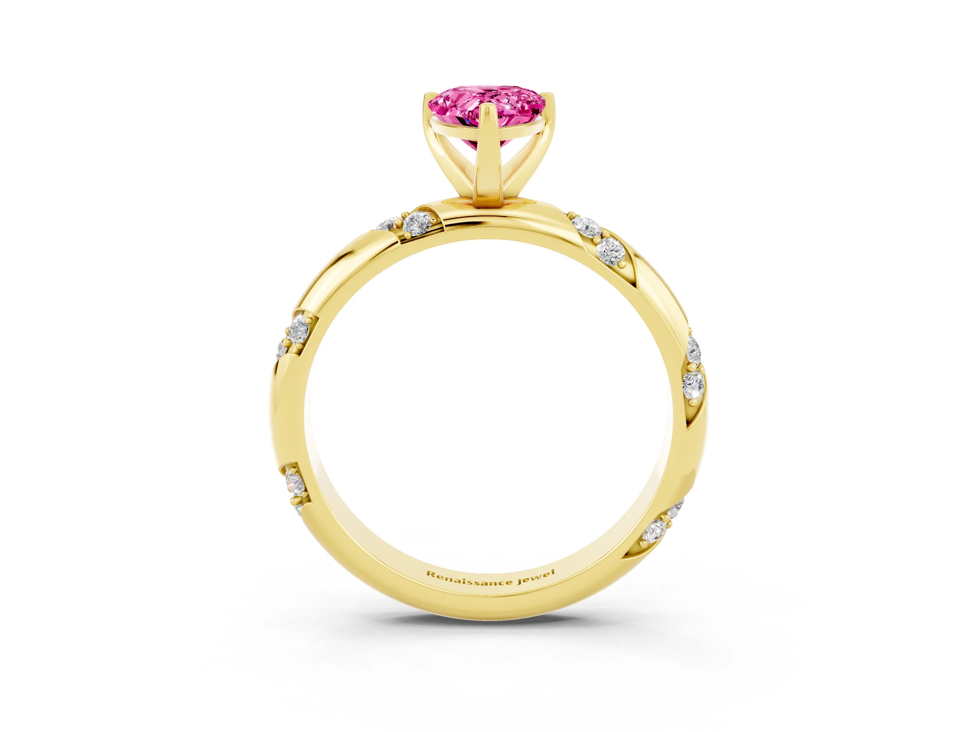Yellow gold Pear Cut Solitaire Diamond Engagement Ring with Twisted Pave Band and Four-Prong Setting_3