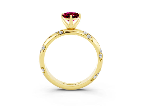 Yellow gold Pear Cut Garnet Solitaire Engagement Ring with Twisted Round  Accent Band and Prong Setting