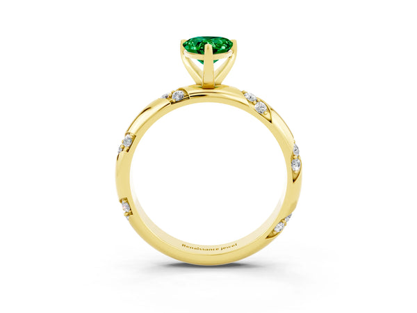 Yellow gold Pear Cut Emerald Solitaire Engagement Ring with Twisted Round  Accent Band and Prong Setting