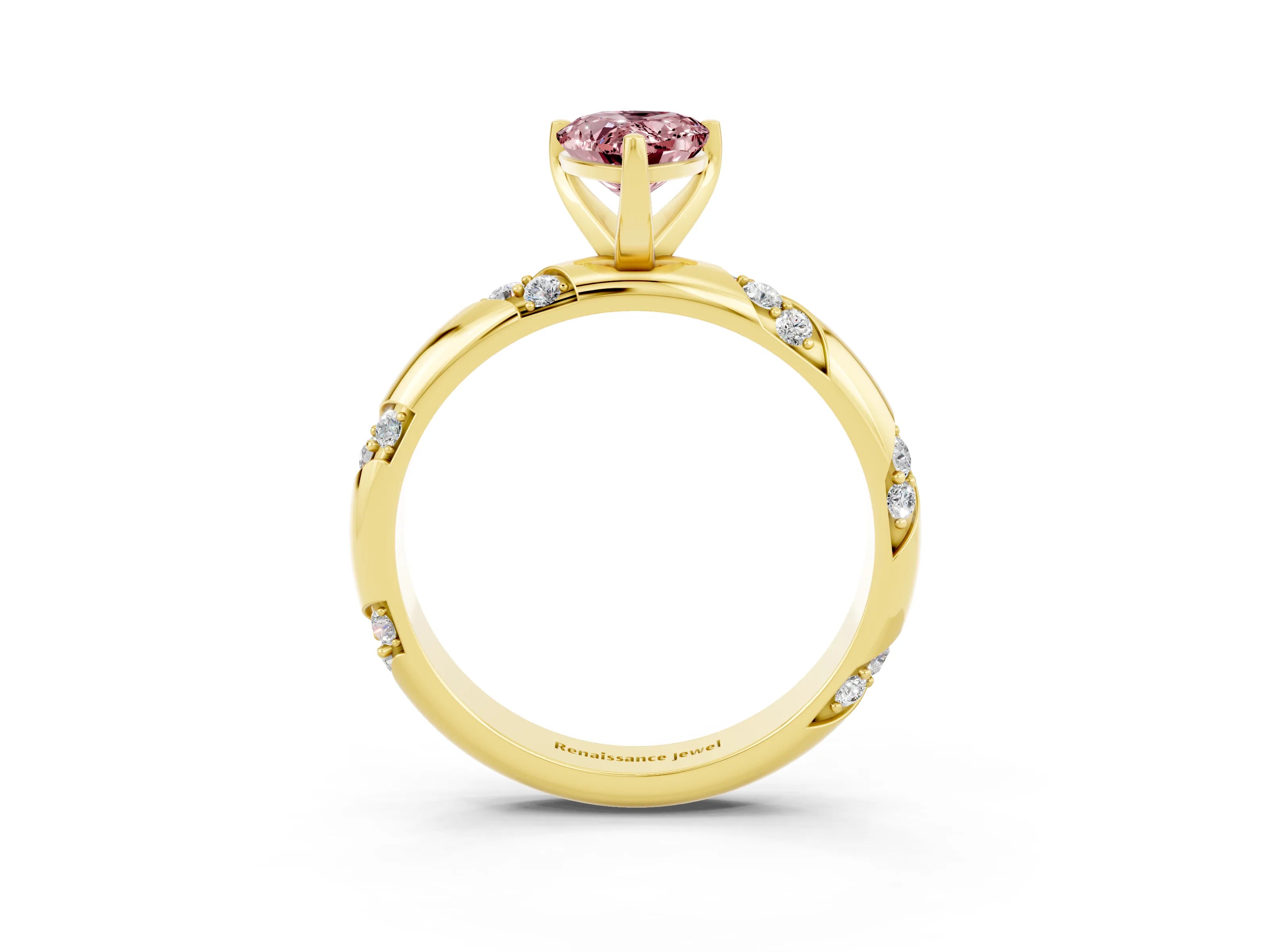 Yellow gold Pear Cut Solitaire Diamond Engagement Ring with Twisted Pave Band and Four-Prong Setting_3