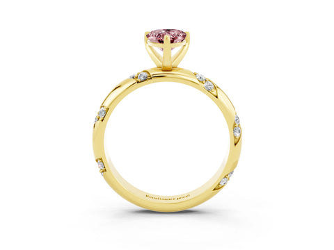 Yellow gold Pear Cut Solitaire Diamond Engagement Ring with Twisted Pave Band and Four-Prong Setting_3