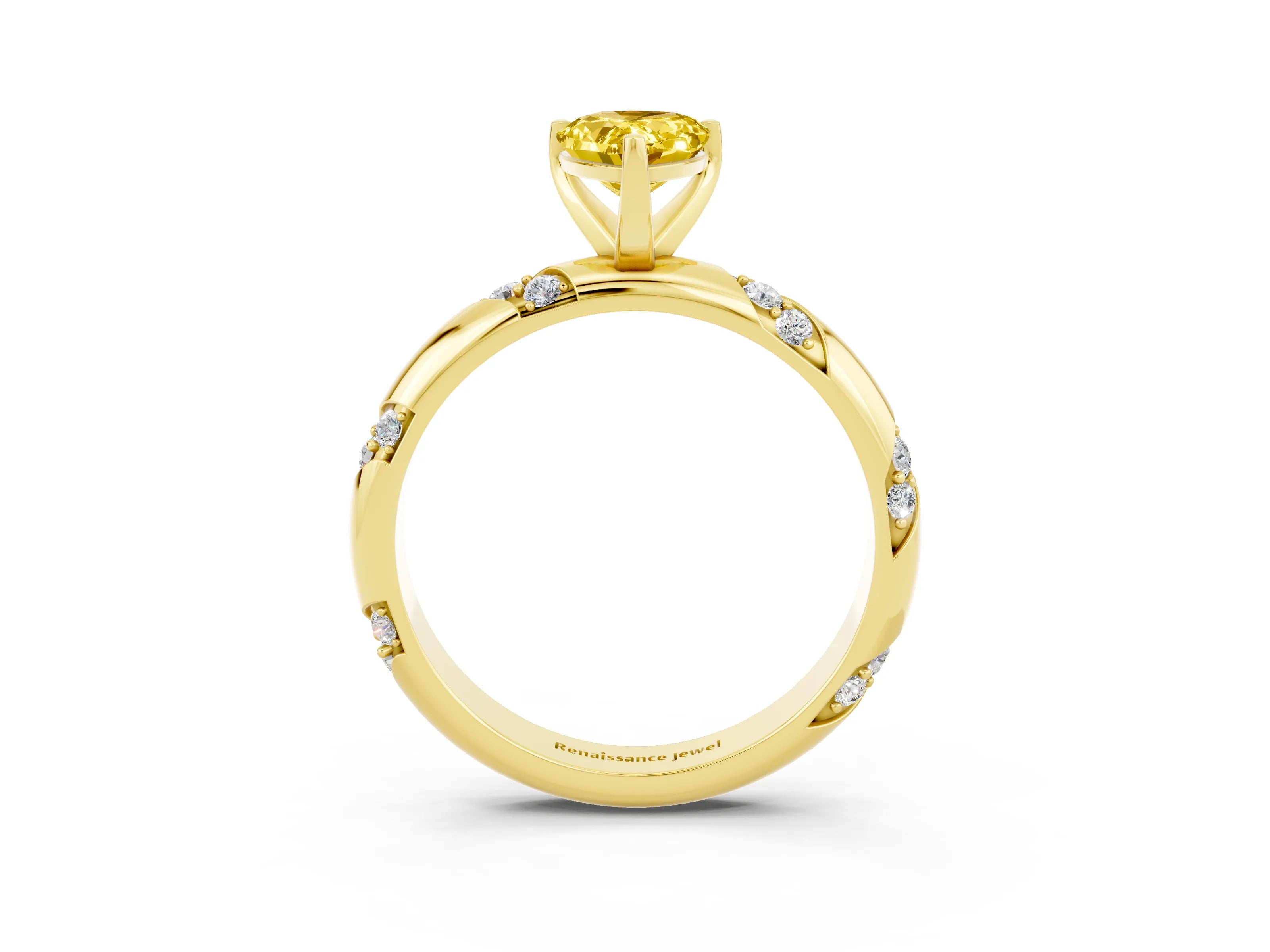 Yellow gold Pear Cut Solitaire Diamond Engagement Ring with Twisted Pave Band and Four-Prong Setting_3