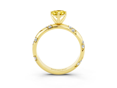 Yellow gold Pear Cut Solitaire Diamond Engagement Ring with Twisted Pave Band and Four-Prong Setting_3