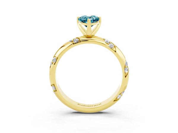 Yellow gold Pear Cut Solitaire Diamond Engagement Ring with Twisted Pave Band and Four-Prong Setting