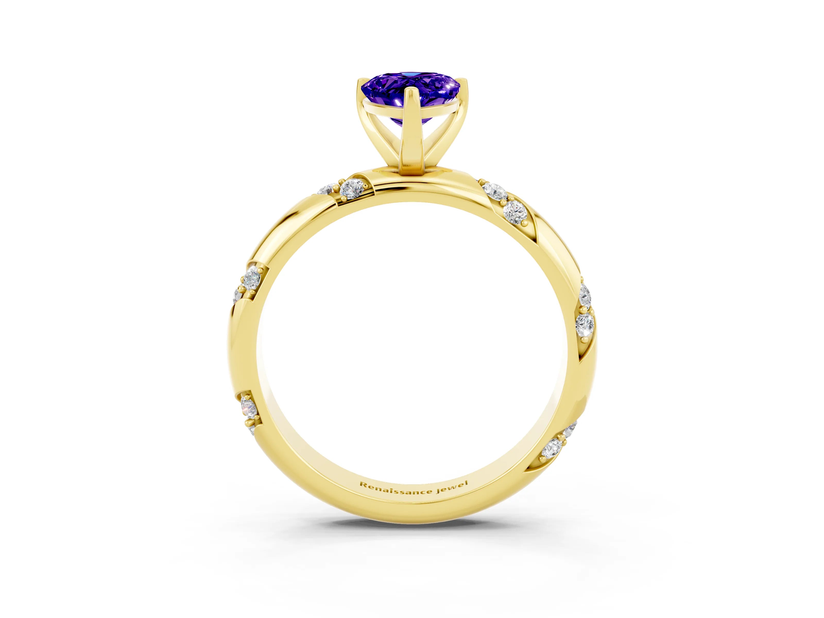 Yellow gold Pear Cut Solitaire Diamond Engagement Ring with Twisted Pave Band and Four-Prong Setting_3