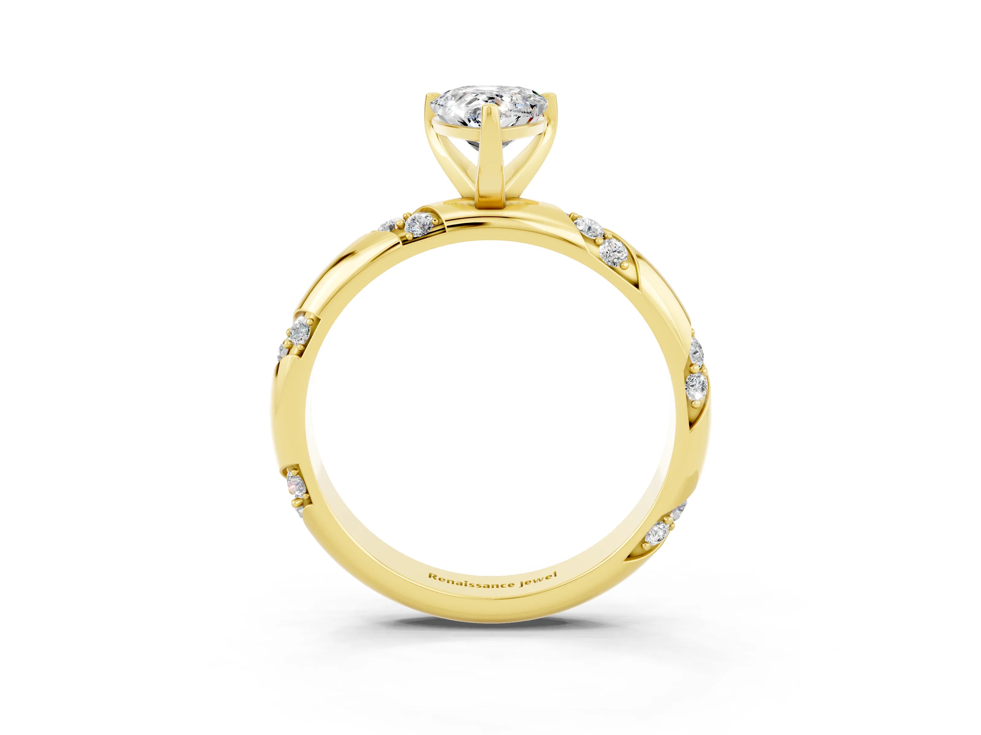 Yellow gold Pear Cut Solitaire Diamond Engagement Ring with Twisted Pave Band and Four-Prong Setting_3
