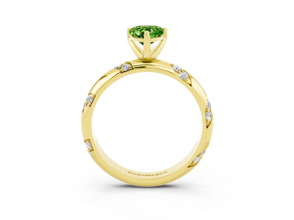 Yellow gold Pear Cut Solitaire Diamond Engagement Ring with Twisted Pave Band and Four-Prong Setting