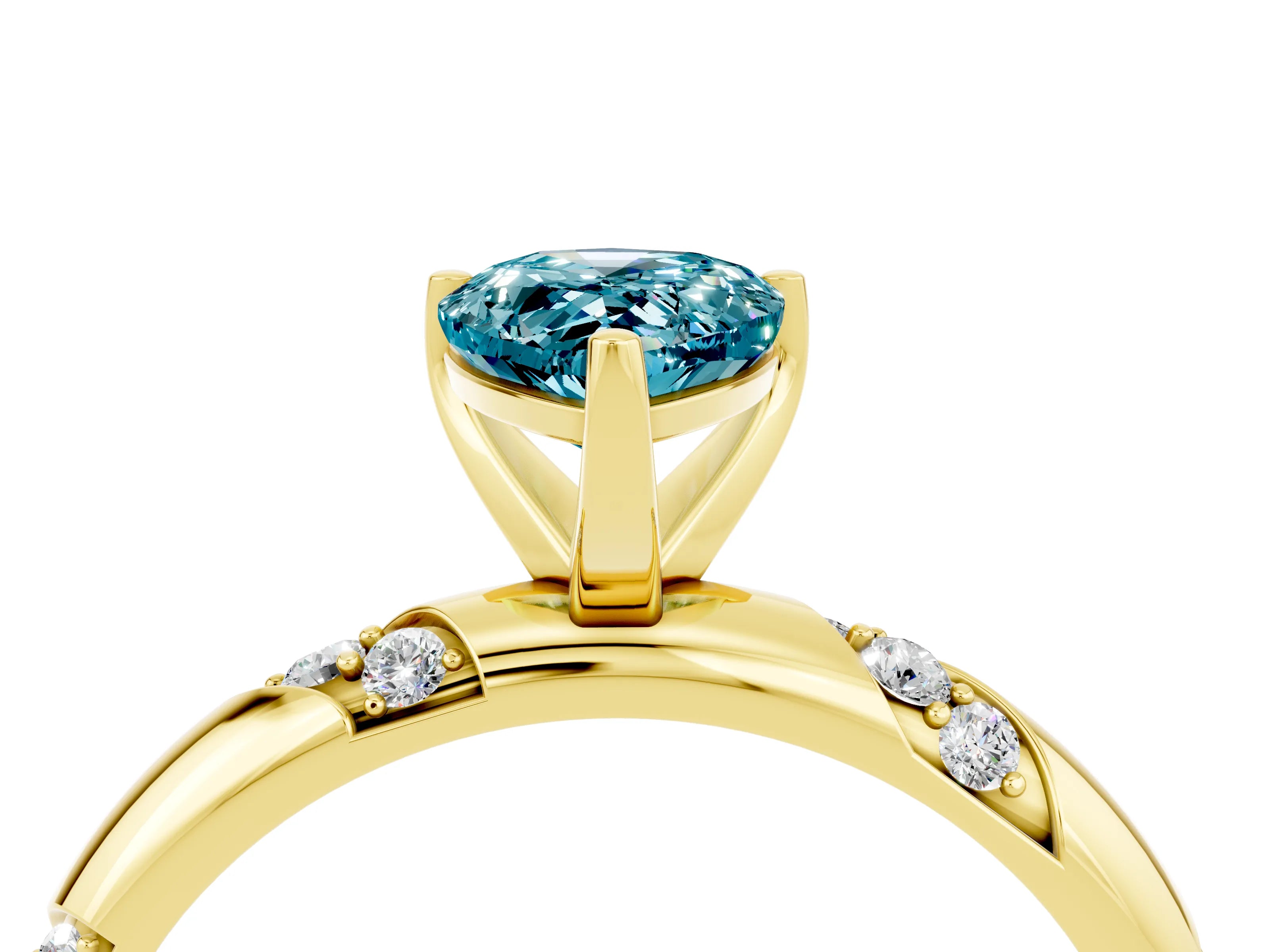 Yellow gold Pear Cut Solitaire Diamond Engagement Ring with Twisted Pave Band and Four-Prong Setting_4