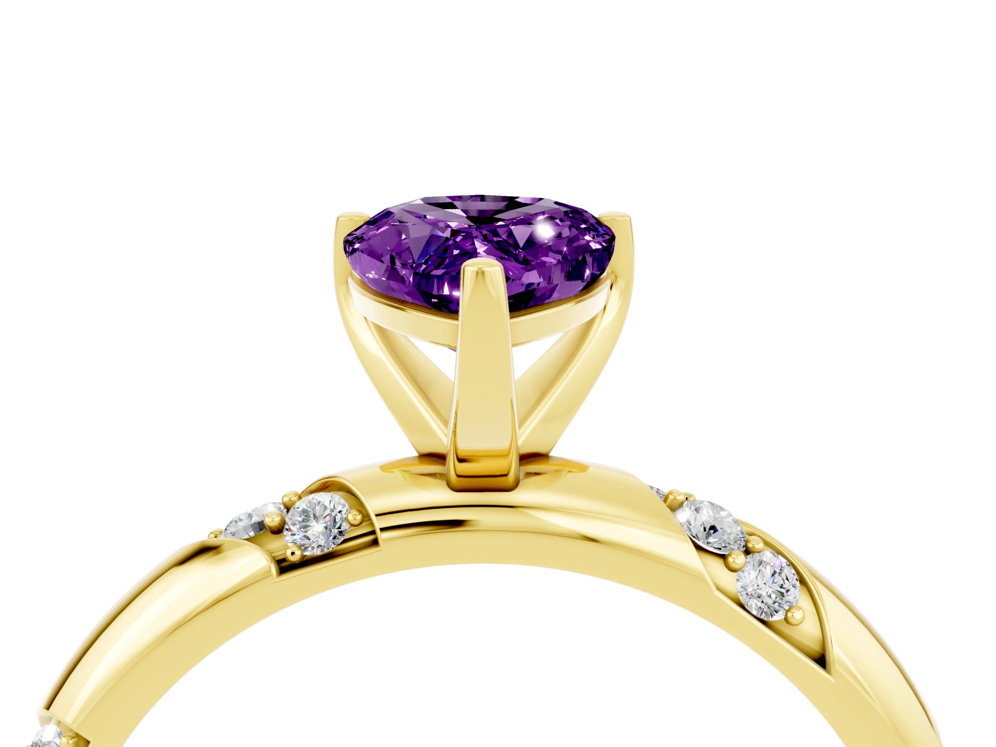 Yellow gold Pear Cut Solitaire Diamond Engagement Ring with Twisted Pave Band and Four-Prong Setting_4