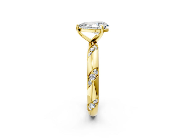 Yellow Gold Pear-Shaped Twist Solitaire Engagement Ring Setting with Accented Shoulders