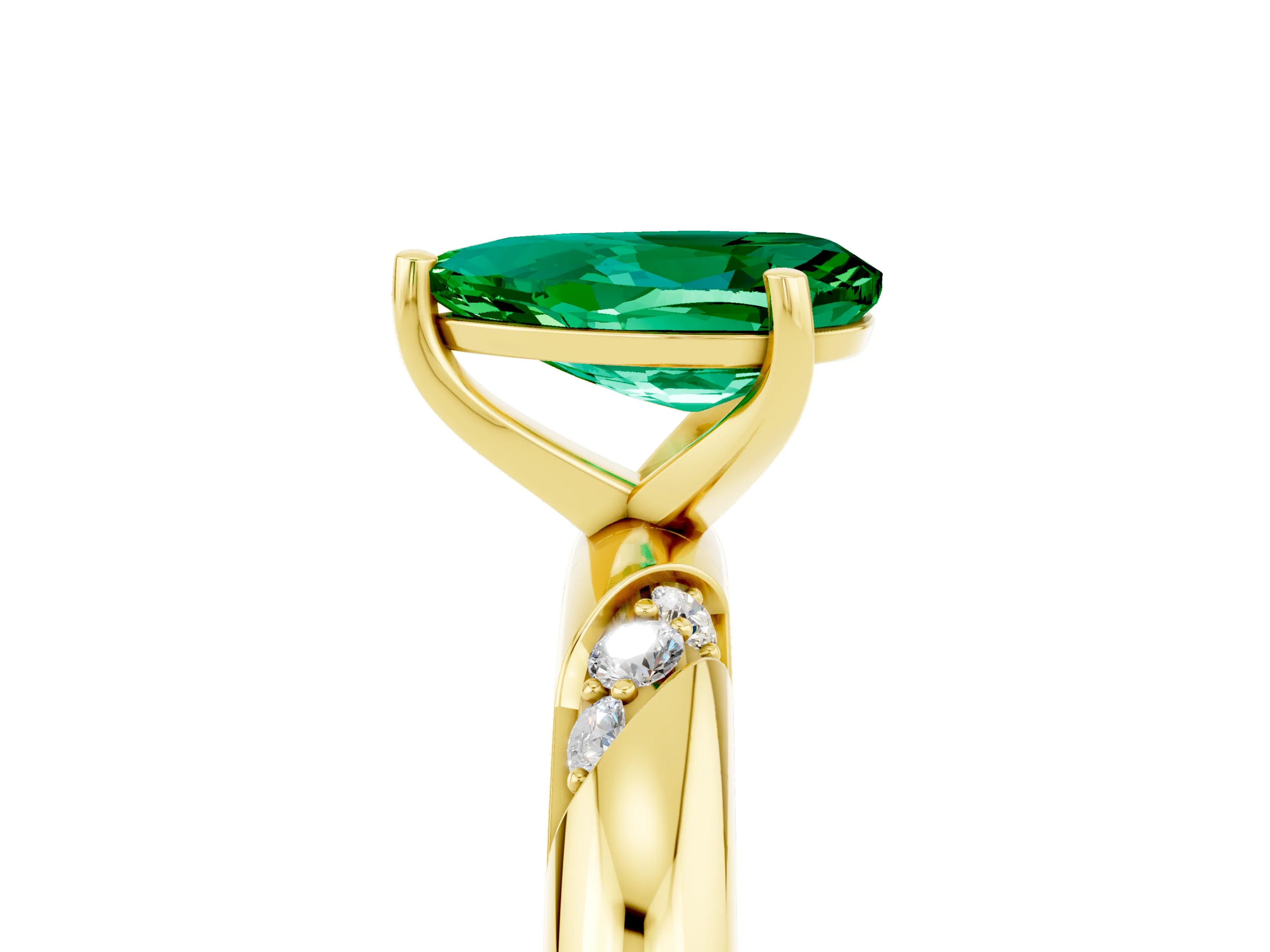 Yellow gold Pear Cut Solitaire Diamond Engagement Ring with Twisted Pave Band and Four-Prong Setting_5