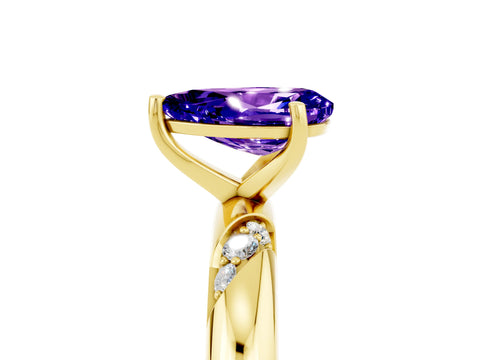 Yellow gold Pear Cut Solitaire Diamond Engagement Ring with Twisted Pave Band and Four-Prong Setting_5