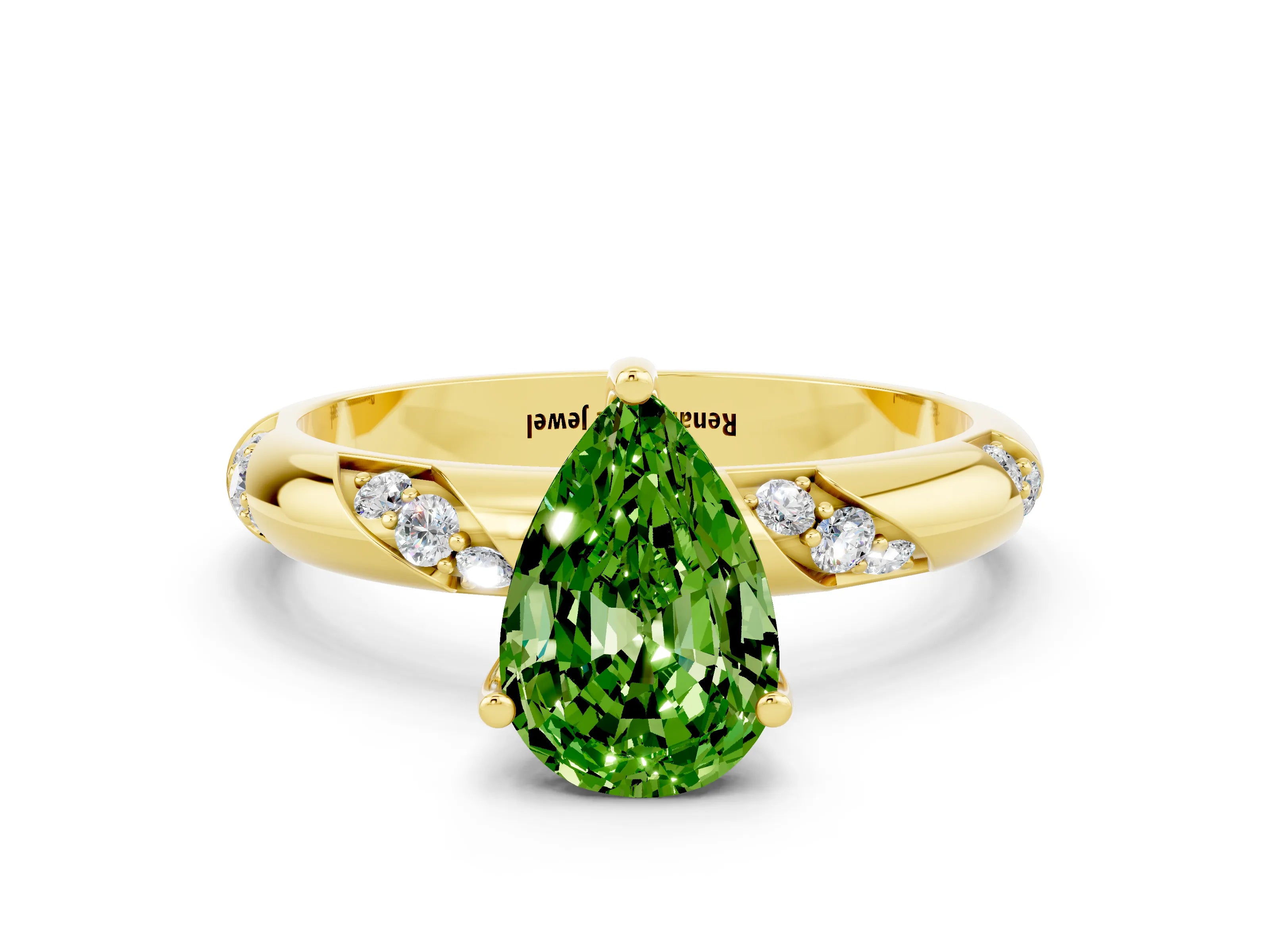 Yellow gold Pear Cut Solitaire Diamond Engagement Ring with Twisted Pave Band and Four-Prong Setting