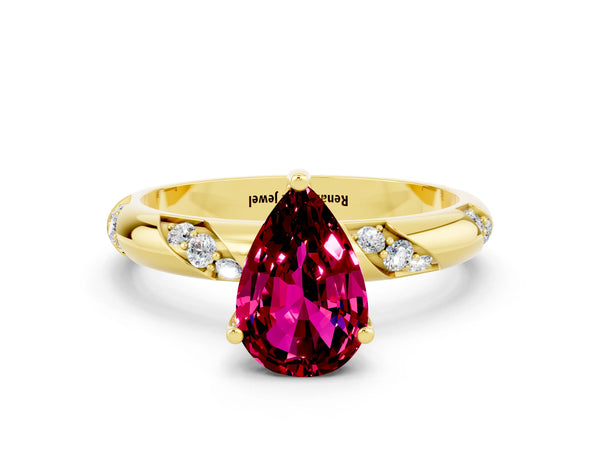 Yellow gold Pear Cut Garnet Solitaire Engagement Ring with Twisted Round  Accent Band and Prong Setting