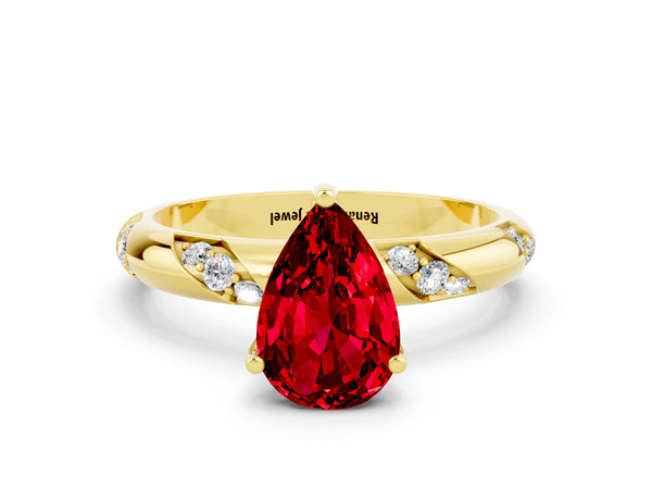 Yellow gold Pear Cut Ruby Solitaire Engagement Ring with Twisted Round  Accent Band and Prong Setting