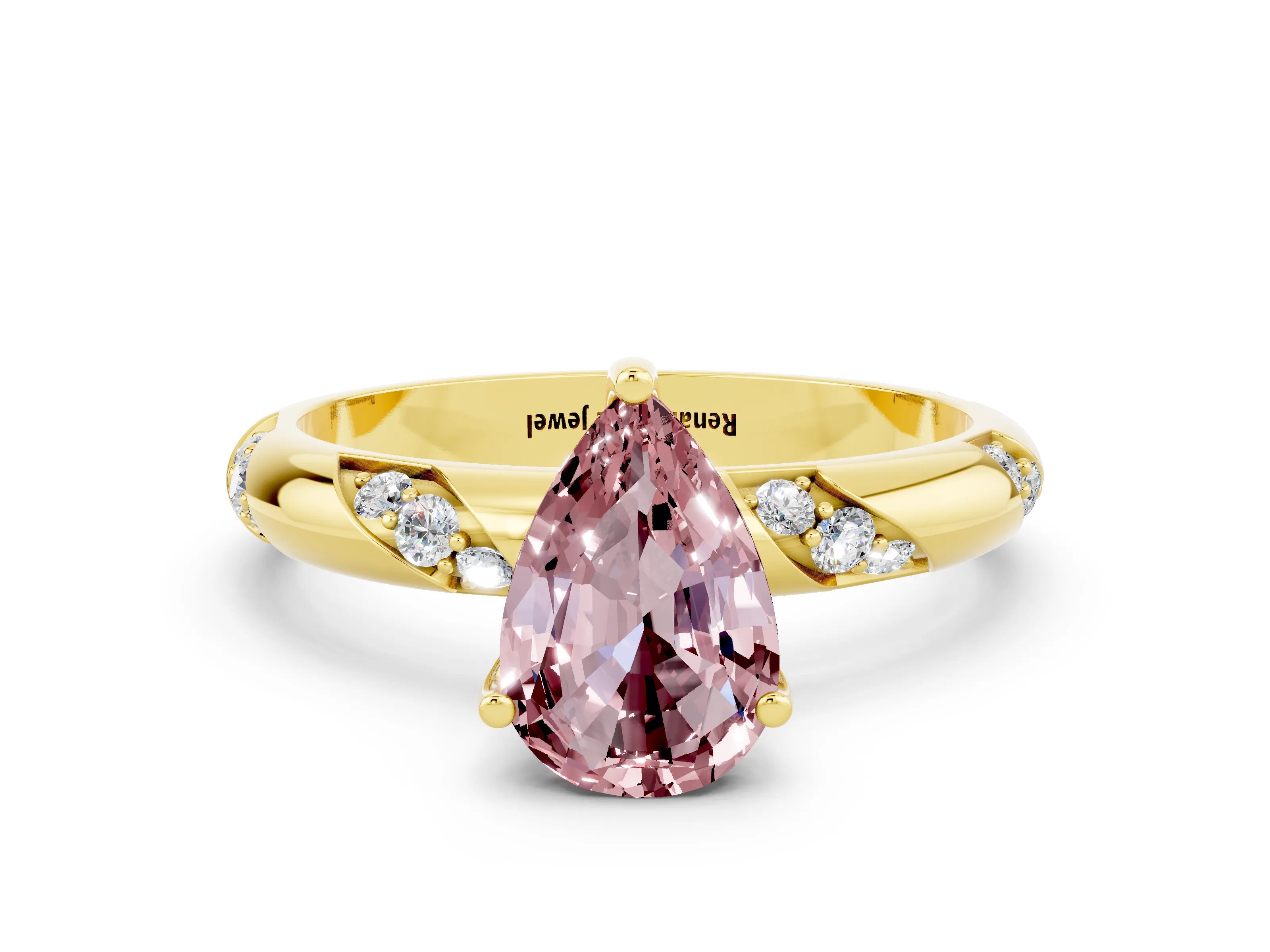 Yellow gold Pear Cut Solitaire Diamond Engagement Ring with Twisted Pave Band and Four-Prong Setting