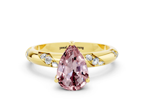 Yellow gold Pear Cut Solitaire Diamond Engagement Ring with Twisted Pave Band and Four-Prong Setting