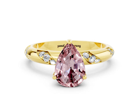 Yellow gold Pear Cut Solitaire Diamond Engagement Ring with Twisted Pave Band and Four-Prong Setting