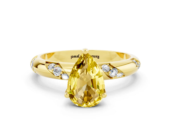 Yellow gold Pear Cut Yellow Sapphire Solitaire Engagement Ring with Twisted Round  Accent Band and Prong Setting