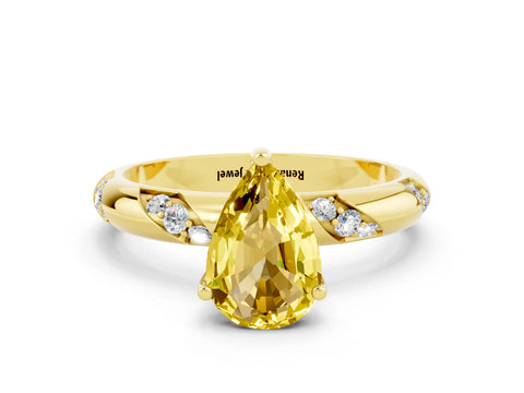 Yellow gold Pear Cut Solitaire Diamond Engagement Ring with Twisted Pave Band and Four-Prong Setting