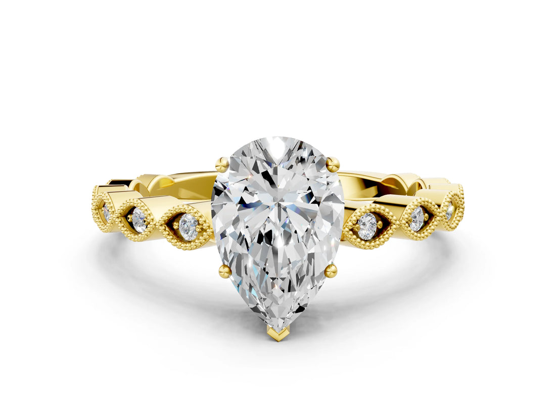 Yellow gold Pear Cut Solitaire Diamond Ring with Infinity Twist Band and Four-Prong Setting_9